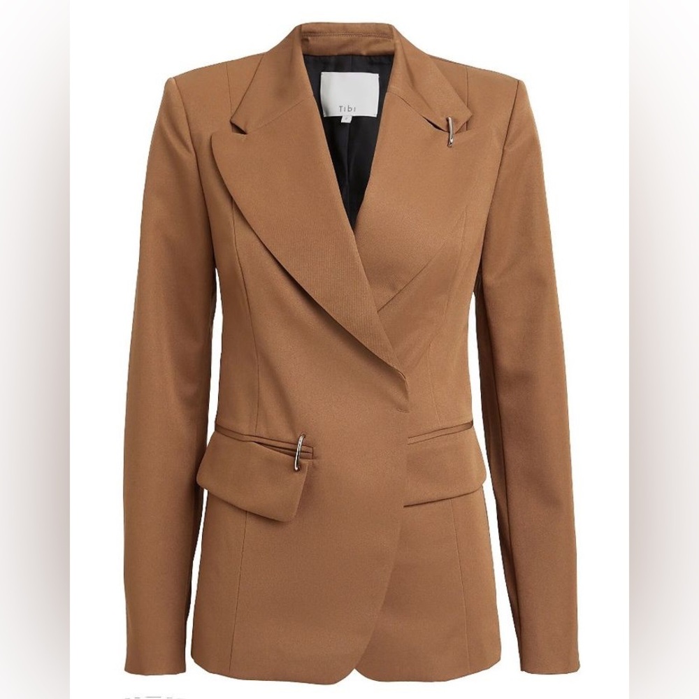 Tibi Tan Recycled Techy Peaked Lapel Blazer